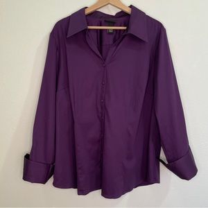Lane Bryant V-Neck Button Up Shirt - Purple